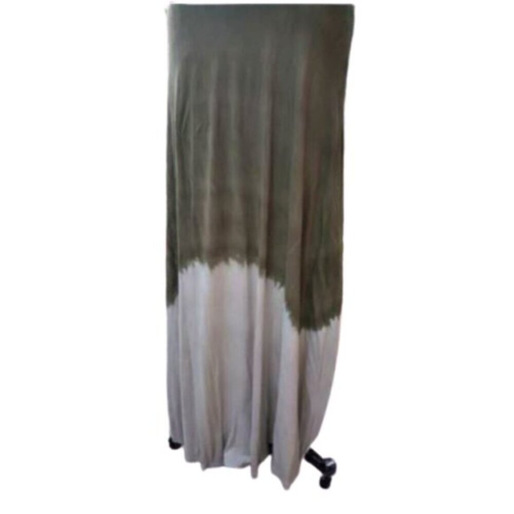 Maxi tank tube fitted slip lace up back dress in olive green w dip tie dye hem - Picture 8 of 12